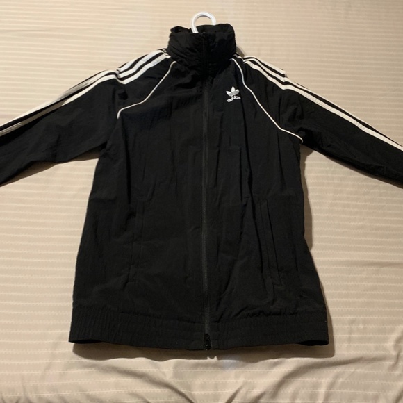 Addidas 3 stripe black zip up sweater with hood - Picture 2 of 4